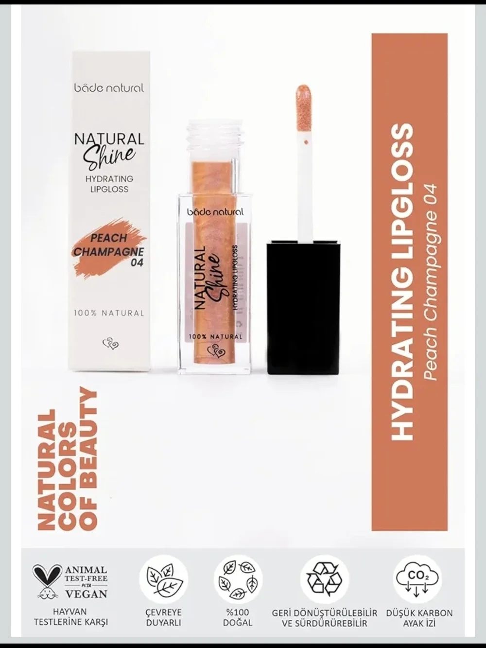 💄 Bade Natural Moisturizing Lip Gloss Peach Champagne 04 – Soft Shine Finish